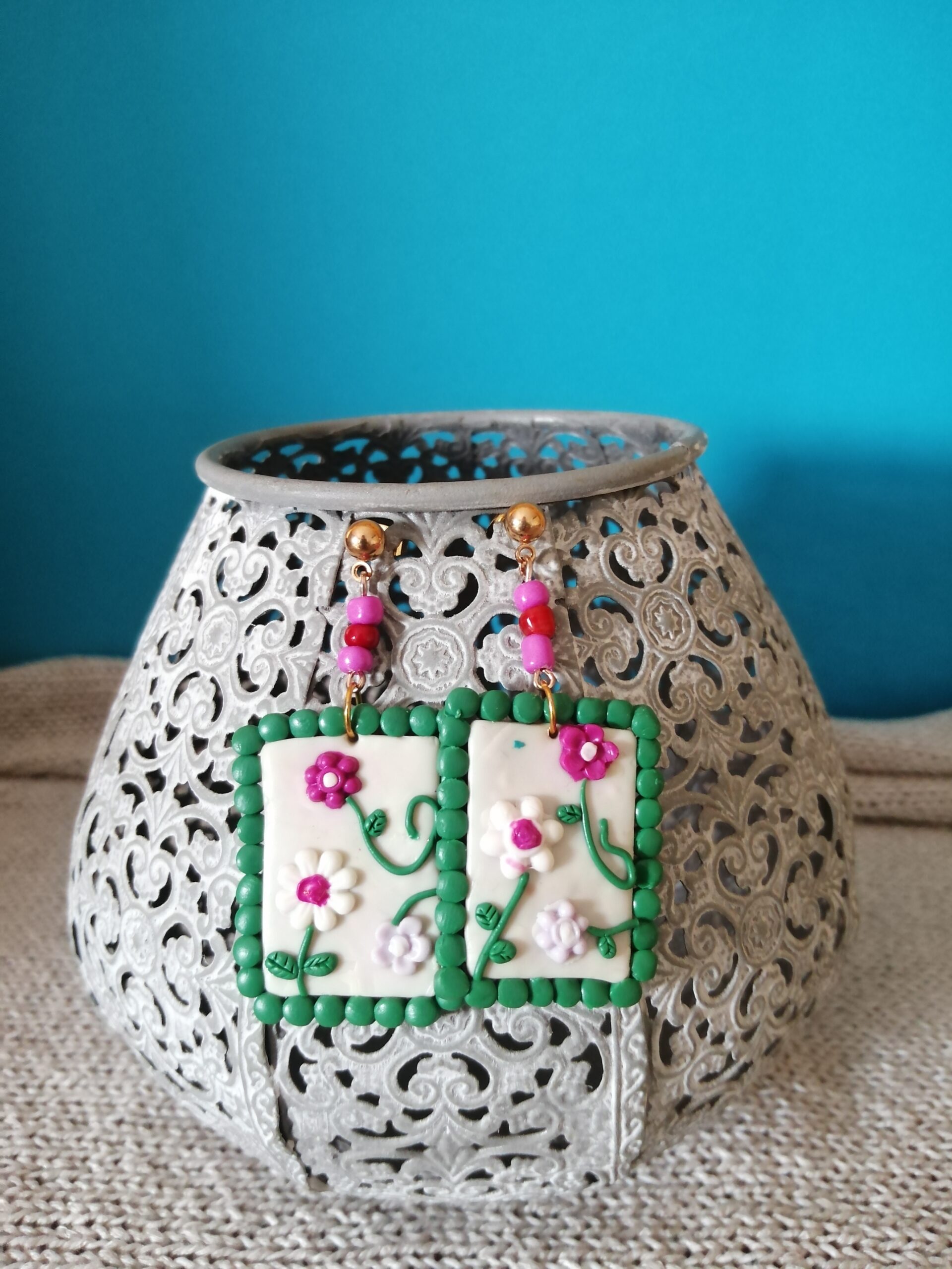 Groene vierkant, bloemetjes